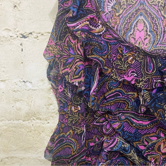 Express Purple Pink Paisley Floral Mesh Ruffle Tank Top - Picture 2 of 5